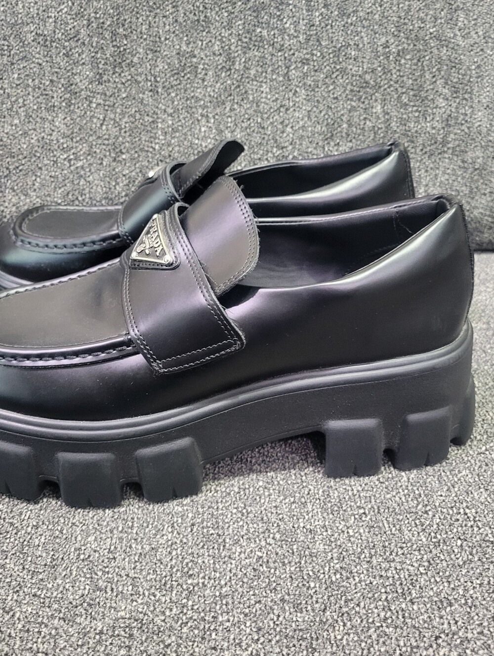 Prada Monolith Black Brushed Leather Platform Loafers Women’s Size 39 - Picture 5 of 11